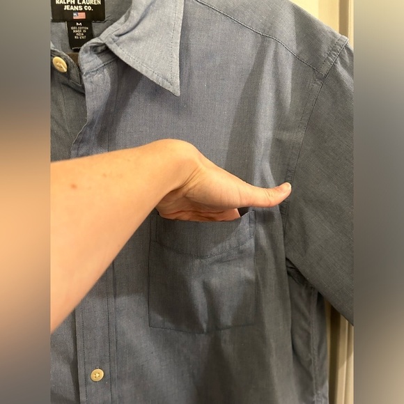 Ralph Lauren Jeans Co Button Down Shirt Short Sleeve Mens Medium Blue Cotton - Picture 4 of 6